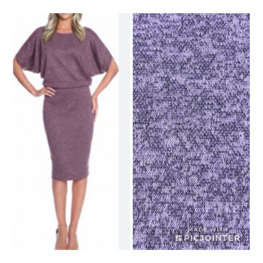 Roserry Purple Marl Knit Blouson Midi Pencil Dress Dolman Sleeve Midi Size 8-10